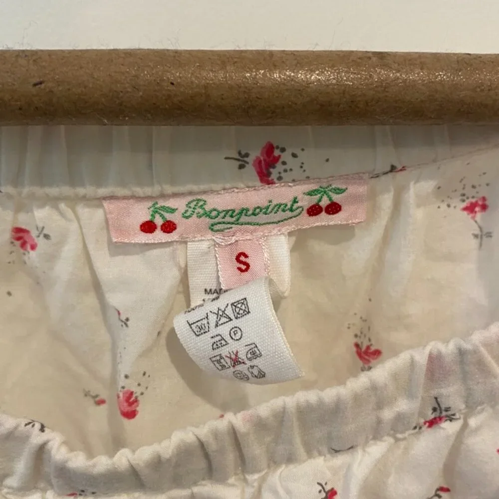 Bonpoint night shirt, cream with pink floral pattern size small - Picture 2 of 3